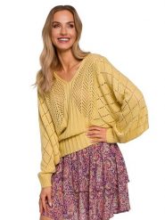 Made of emotion Sweter w kolorze żółtym rozmiar: S/M. Żółte swetry Made Of Emotion, m, bez wzorów, ze splotem, bez ramiączek. Za 79.21 zł.