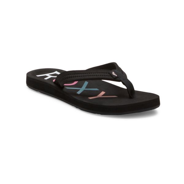 Klapki plażowe dla Kobiety VISTA Czarny. Czarne klapki Roxy, bez wzorów, z materiału, bez obcasa. W wyprzedaży za 71.99 zł.