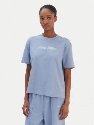 Tommy Hilfiger T-Shirt Script WW0WW47819 Niebieski Regular Fit. Niebieskie t-shirty TOMMY HILFIGER, xl, bez wzorów, z bawełny, bez kołnierzyka, bez ramiączek. Za 289.99 zł.