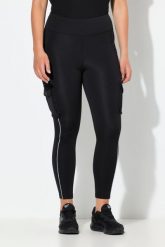 Damskie Legginsy sportowe kieszenie cargo materiał Powerstretch. Czarne legginsy sportowe Ulla Popken, plus size, bez wzorów, z dresówki, z podwyższonym stanem. Za 279.99 zł.
