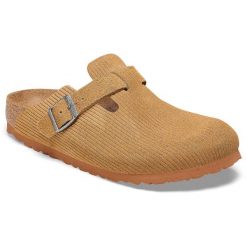 Klapki unisex Birkenstock Boston Corduroy Cork. Zielone klapki Birkenstock, bez wzorów, z materiału, bez obcasa. Za 929.00 zł.