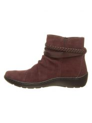 Clarks Skórzane botki w kolorze bordowym rozmiar: 37. Czerwone botki Clarks, bez wzorów, bez obcasa, bez zapięcia. Za 176.08 zł.