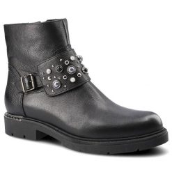 Botki damskie Carinii, ze skóry naturalnej i na płaskiej podeszwie, czarne, B4483_-J23-000-POL-D06. Czarne botki Carinii, bez wzorów, z jeansu, bez obcasa, na płaskiej podeszwie, bez zapięcia. Za 329.00 zł.