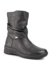 Rieker Botki Z7193-00 Czarny. Czarne botki Rieker, bez wzorów, ze skóry, bez obcasa, na płaskiej podeszwie, bez zapięcia. Za 279.99 zł.