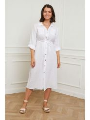 Curvy Lady Lniana sukienka w kolorze białym rozmiar: 48/50. Białe sukienki Curvy Lady, na co dzień, bez wzorów, ze lnu, klasyczne, bez kołnierzyka, bez ramiączek, midi, proste. Za 162.87 zł.