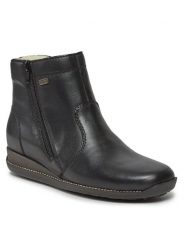 Rieker Botki 98252-01 Czarny. Czarne botki Rieker, bez wzorów, ze skóry, bez obcasa, na płaskiej podeszwie, bez zapięcia. Za 314.99 zł.