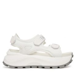 Sandały Buffalo. Białe sandały Buffalo, bez wzorów, bez obcasa, na płaskiej podeszwie, bez zapięcia. Za 389.99 zł.