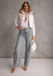 Jasnoniebieskie Jeansy z Bawełny Barrel Leg High Waist Vezorea. Niebieskie jeansy Renee, l, bez wzorów, z podwyższonym stanem. Za 129.99 zł.