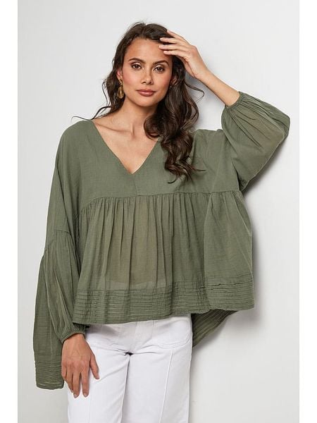 Lin Passion Bluzka w kolorze khaki rozmiar: 38/40. Brązowe bluzki Lin Passion, bez wzorów, z bawełny, klasyczne, bez kołnierzyka, bez ramiączek. Za 150.02 zł.