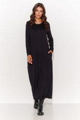 Czarna Maxi Sukienka z Wiskozy. Czarne sukienki Makadamia, xxl, bez wzorów, z elastanu, bez kołnierzyka, bez ramiączek, maxi. Za 229.90 zł.