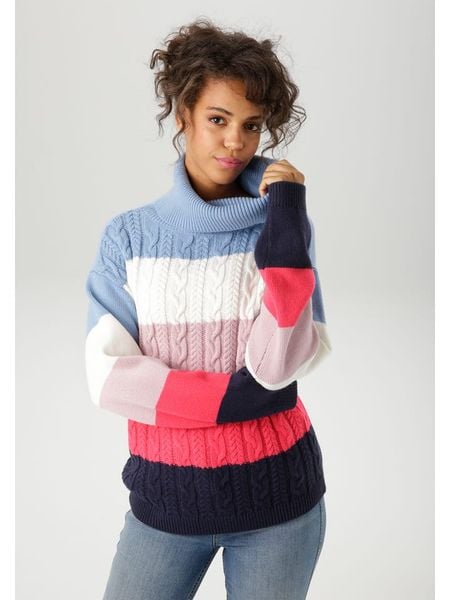 Aniston Golf ze wzorem rozmiar: 40. Golfy Aniston, bez wzorów, ze splotem, bez ramiączek. Za 95.92 zł.