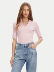 United Colors Of Benetton Bluzka 3GA2D400U Różowy Slim Fit. Czerwone bluzki United Colors of Benetton, s, bez wzorów, z bawełny, bez kołnierzyka, bez ramiączek. Za 79.99 zł.