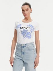 Guess T-Shirt W5GI08 J1314 Biały Slim Fit. Białe t-shirty Guess, m, z aplikacjami, z bawełny, bez kołnierzyka, bez ramiączek. Za 129.99 zł.