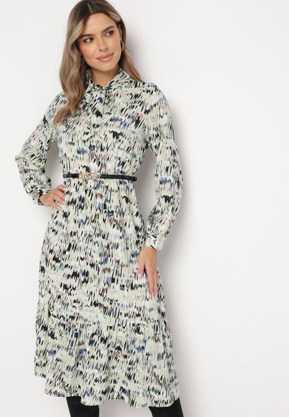 Zielona Rozkloszowana Sukienka Midi z Gumką w Pasie Barlena. Zielone sukienki Born2be, na imprezę, l, z aplikacjami, bez kołnierzyka, bez ramiączek, midi, rozkloszowane. Za 39.99 zł.