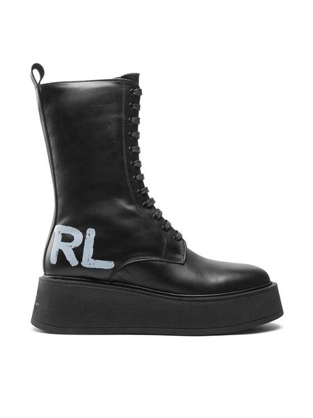 KARL LAGERFELD Trzewiki KL42475 Czarny. Czarne botki KARL LAGERFELD, bez wzorów, ze skóry, bez obcasa, na płaskiej podeszwie, bez zapięcia. Za 1,009.00 zł.