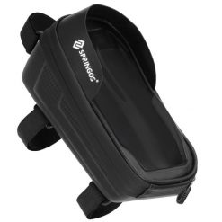 Sakwa na rower z kieszenią na telefon, torba rowerowa na ramę, wodoodporna. Czarne torby na ramię SPRINGOS, bez wzorów, z materiału, eleganckie, duże, bez dodatków. Za 21.95 zł.