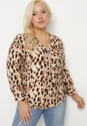 Brązowa Koszula z Wiskozą w Panterkę z Dekoltem w Serek Norlivis. Brązowe koszule Born2be, plus size, bez wzorów, z jeansu, eleganckie, bez kołnierzyka, plus size, bez ramiączek. Za 69.99 zł.