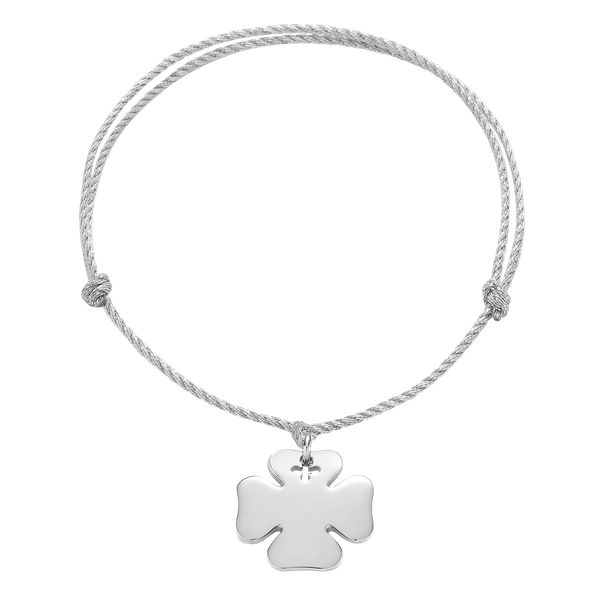 Bransoletka z posrebrzaną koniczyną na grubym srebrnym sznurku premium. Szare bransoletki Lilou, posrebrzane. Za 168.00 zł.