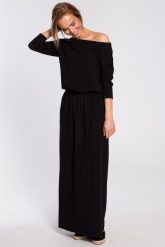 Dresowa Maxi Sukienka z Paskiem - Czarna. Czarne sukienki MOE, l, bez wzorów, z bawełny, bez kołnierzyka, bez ramiączek, maxi. Za 326.90 zł.