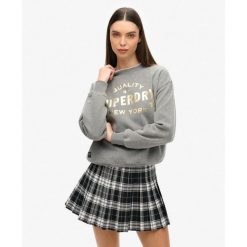 Bluza turystyczna damska Superdry Luxe Metallic. Szare bluzy Superdry, bez wzorów, z bawełny, bez kaptura. Za 238.35 zł.