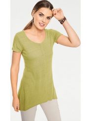 Heine Jedwabna koszulka w kolorze zielonym rozmiar: 38. Zielone bluzki Heine, bez wzorów, z jedwabiu, z asymetrycznym kołnierzem, bez ramiączek. Za 56.99 zł.