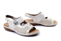 RIEKER 65989-90 beige, sandały damskie. Brązowe sandały Rieker, bez wzorów, bez obcasa, bez zapięcia. Za 319.90 zł.