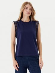 United Colors Of Benetton Bluzka 3IFVD10AC Granatowy Regular Fit. Niebieskie bluzki United Colors of Benetton, l, bez wzorów, z bawełny, bez kołnierzyka, bez ramiączek. Za 79.99 zł.