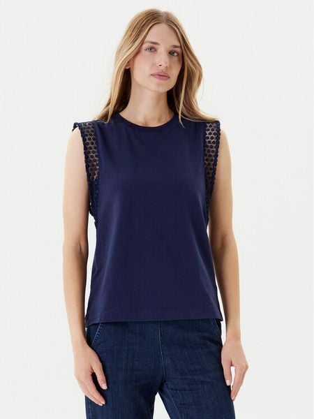 United Colors Of Benetton Bluzka 3IFVD10AC Granatowy Regular Fit. Niebieskie bluzki United Colors of Benetton, l, bez wzorów, z bawełny, bez kołnierzyka, bez ramiączek. Za 69.99 zł.