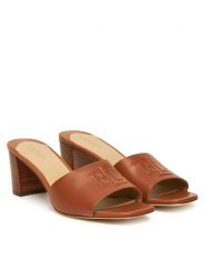 LAUREN RALPH LAUREN Klapki Everley Block-Heel 802974364002 Brązowy. Brązowe klapki Lauren Ralph Lauren, bez wzorów, ze skóry, bez obcasa. Za 719.99 zł.