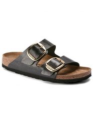 Birkenstock Klapki "Arizona" w kolorze czarnym rozmiar: 38. Czarne klapki Birkenstock, bez wzorów, z otwartym noskiem, bez obcasa. Za 387.45 zł.
