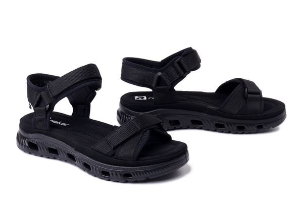 RIEKER 64052-00 black, sandały damskie. Czarne sandały Rieker, bez wzorów, bez obcasa, bez zapięcia. Za 209.94 zł.
