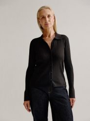 Josephine & Co Kardigan "Lila" w kolorze ciemnobrązowym rozmiar: XS. Brązowe kardigany Josephine & Co, xs, bez wzorów, prążkowane. Za 173.99 zł.