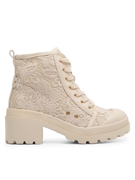 DeeZee Trzewiki WS5512-01 Beżowy. Brązowe botki DeeZee, bez wzorów, z materiału, bez obcasa, na słupku, bez zapięcia. Za 199.99 zł.