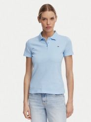 Tommy Jeans Polo Essential DW0DW20160 Niebieski jasny Slim Fit. Niebieskie koszulki polo Tommy Jeans, s, bez wzorów, z bawełny, bez kołnierzyka, bez ramiączek. Za 269.99 zł.