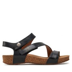 Sandały Josef Seibel. Czarne sandały Josef Seibel, bez wzorów, bez obcasa, na płaskiej podeszwie, bez zapięcia. Za 389.99 zł.