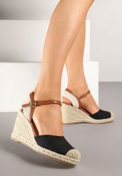 Czarne Sandały Vices w Stylu Espadryli na Koturnie z Plecionki Amoiella. Czarne sandały Renee, bez wzorów, boho, bez obcasa, na koturnie, bez zapięcia. W wyprzedaży za 97.49 zł.