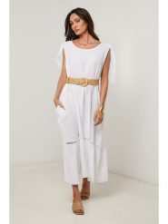 Le Monde du Lin Lniana sukienka w kolorze białym rozmiar: 36/38. Białe sukienki Le Monde du Lin, bez wzorów, ze lnu, bez kołnierzyka, bez ramiączek, maxi. Za 173.99 zł.