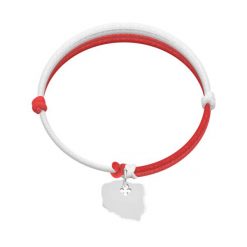 Bransoletka na podwójnym grubym sznurku w kolorze białym i czerwonym z zawieszką Polska. Białe bransoletki Lilou, ze stali. Za 129.00 zł.