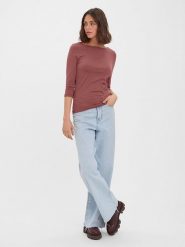Vero Moda Koszulka w kolorze jasnobrązowym rozmiar: XS. Brązowe bluzki Vero Moda, xs, bez wzorów, bez kołnierzyka, bez ramiączek. Za 48.39 zł.