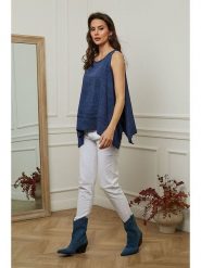 Plume Top "Mylene" w kolorze granatowym rozmiar: S. Niebieskie topy Plume, s, bez wzorów, z asymetrycznym kołnierzem, bez ramiączek. Za 123.25 zł.