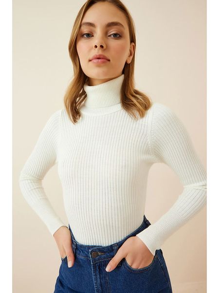 Happiness Istanbul Golf w kolorze białym rozmiar: 44. Białe golfy Happiness Istanbul, bez wzorów, prążkowane, bez ramiączek. Za 65.54 zł.