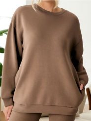 Bluza - beżowy. Brązowe bluzy Sinsay, l, bez wzorów, bez kaptura. W wyprzedaży za 27.99 zł.