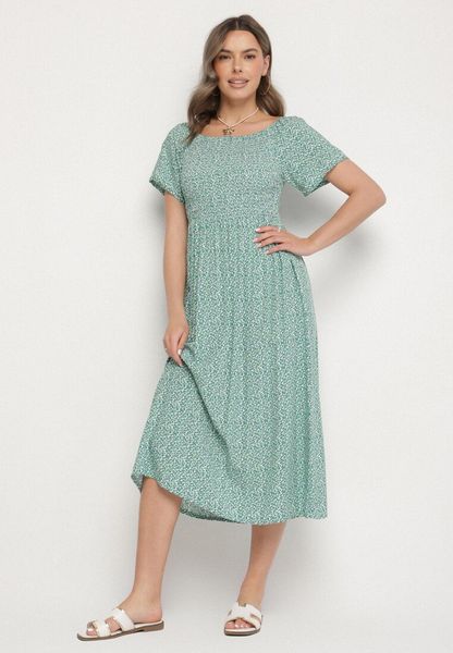 Zielona Rozkloszowana Sukienka Hiszpanka z Bawełny w Kwiatowy Wzór Sadrivae. Zielone sukienki Born2be, na co dzień, l, bez wzorów, z bawełny, klasyczne, bez kołnierzyka, bez ramiączek, rozkloszowane. Za 49.99 zł.