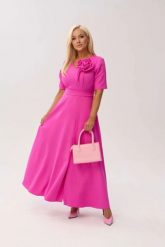 Sukienka MAXI Mirabella w odcieniu intensywnego różu z odpinanym kwiatem i kokardą OVERSIZE PLUS SIZE XXL WIOSNA LATO. Czerwone sukienki Moda Size Plus Iwanek, na imprezę, na lato, l, bez wzorów, z elastanu, eleganckie, bez kołnierzyka, plus size, bez ramiączek, maxi, oversize. Za 489.90 zł.