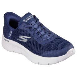 Buty sportowe Sneakersy damskie, Slip-Ins: GO WALK Flex - Grand Entry. Białe obuwie sportowe Skechers, z materiału, bez zapięcia, trekkingowe. Za 349.99 zł.