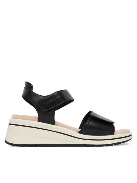 Caprice Sandały 9-28305-46 Czarny. Czarne sandały Caprice, bez wzorów, ze skóry, bez obcasa, na koturnie, bez zapięcia. Za 228.99 zł.