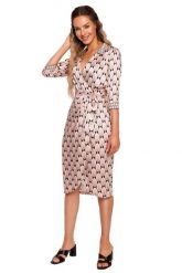 Satynowa Sukienka na Zakładkę w Print - Model 3. Brązowe sukienki Cud Moda, l, bez wzorów, z materiału, wizytowe, bez kołnierzyka, bez ramiączek. Za 249.90 zł.