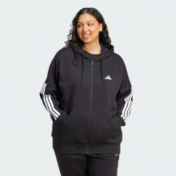 Bluza Essentials 3-Stripes Full-Zip Fleece Hoodie (Plus Size). Białe bluzy Adidas, plus size, bez wzorów, z materiału, z kapturem. Za 259.00 zł.