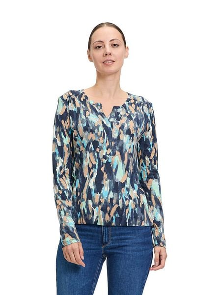 BETTY & CO Koszulka w kolorze granatowo-błękitno-karmelowym rozmiar: M. Brązowe bluzki Betty & Co, m, bez wzorów, z bawełny, bez kołnierzyka, bez ramiączek. Za 60.73 zł.