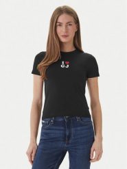 Guess Jeans T-Shirt W6GIB1 J1314 Czarny Slim Fit. Czarne t-shirty Guess Jeans, l, z aplikacjami, z bawełny, bez kołnierzyka, bez ramiączek. Za 129.99 zł.